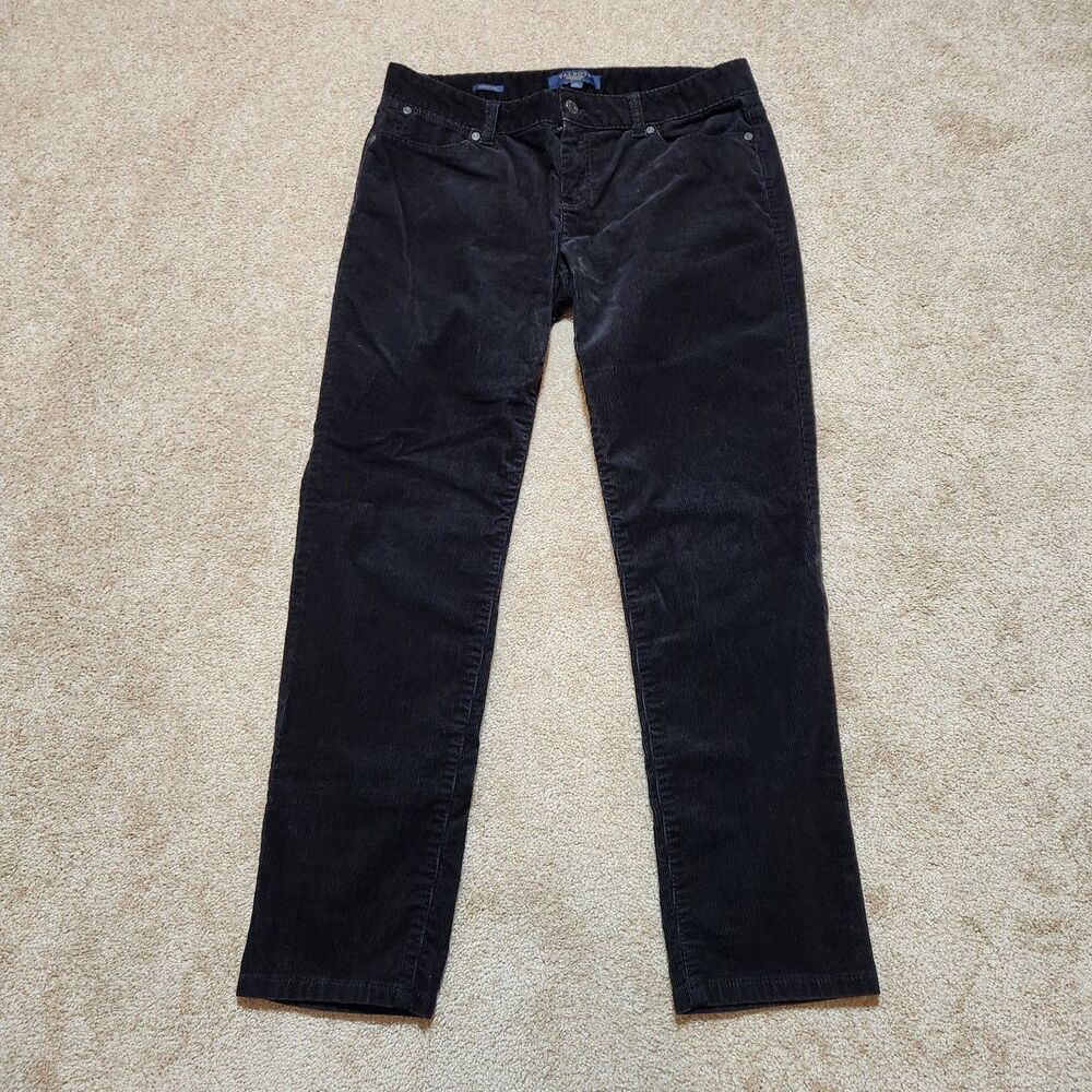 Talbots Pants Women 8P Black Corduroy Signature Mid Rise Straight Leg